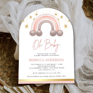 Dusty Rose Boho Rainbow Girl Arch Baby Shower Invitation