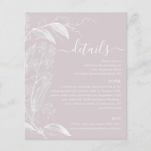 Dusty Rose Botanical Details Enclosure Card (Front)