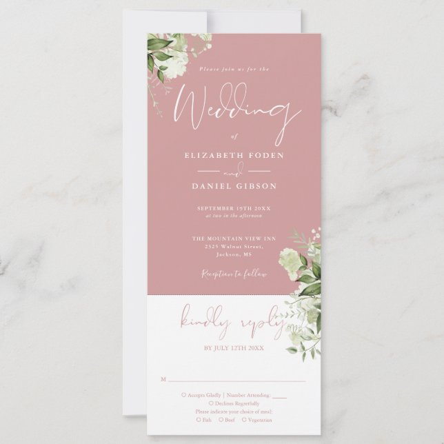 Dusty Rose Botanical Floral All in One Invitation (Front)