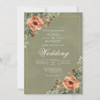 Dusty Rose Botanical Frame Wedding Invitation