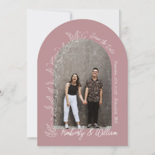 Dusty Rose Botanical Leaves Arch Save the Date Invitation