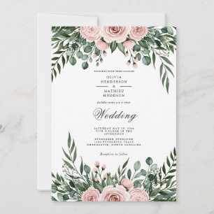 Dusty Rose Botanical Romance Wedding Invitation