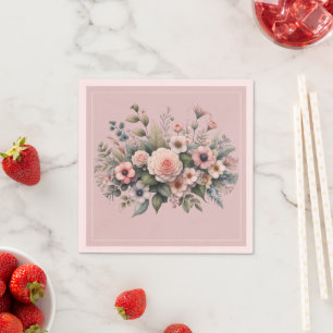 Dusty Rose Botanical Wedding Floral Watercolor Napkin