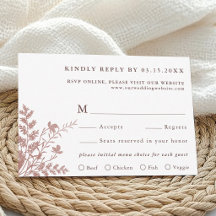 Dusty Rose Botanical Wedding Meal Choice RSVP