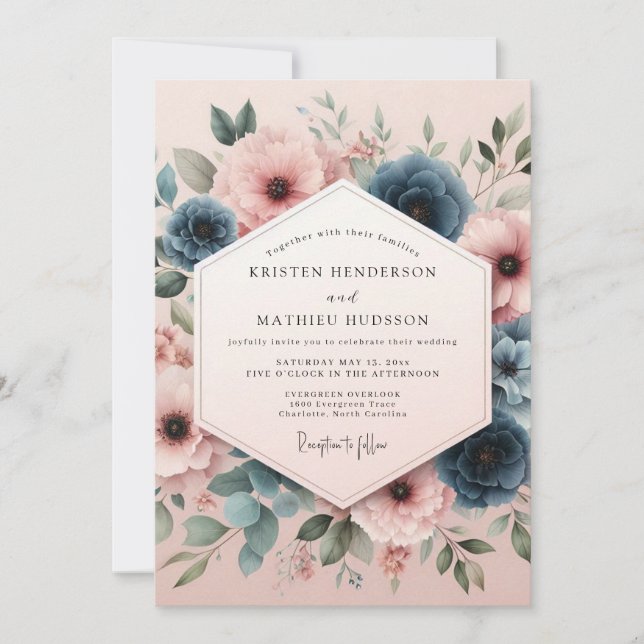 Dusty Rose Botanical Whimsy Wedding Invitation (Front)