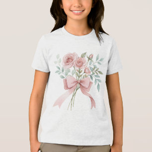 Dusty Rose Bouquet Watercolor Bow Floral Chic Tri-Blend Shirt