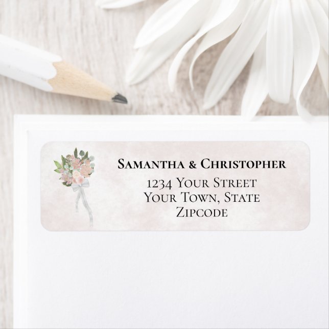 Dusty Rose Bouquet Wedding Return Address (Insitu)