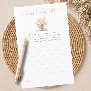 Dusty Rose Bow Floral Baby Bucket List Card