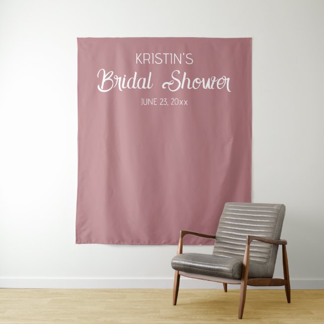 Dusty Rose Bridal Shower Photo Backdrop Tapestry (In Situ)