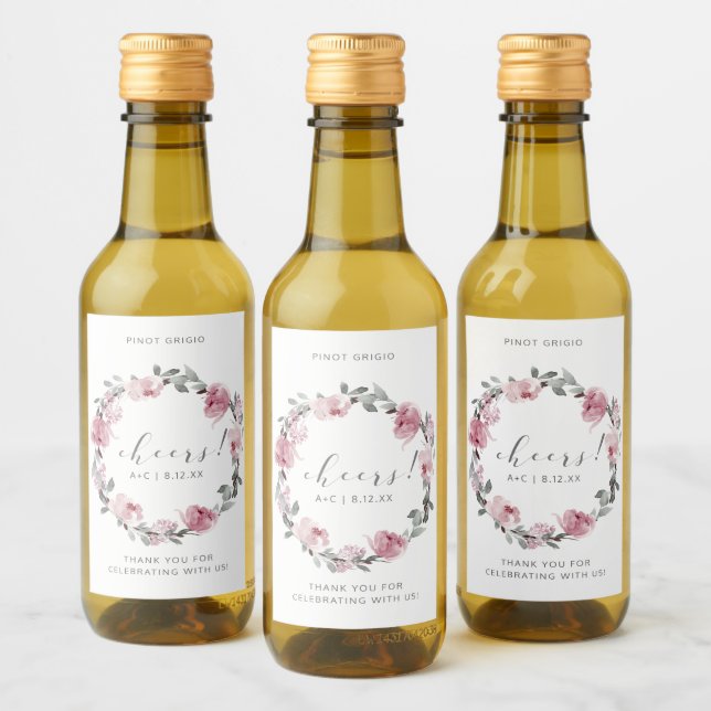 Dusty Rose Bridal Shower Wedding Wine Label (Bottles)