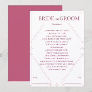 Dusty Rose Bride or Groom Wedding Game Card