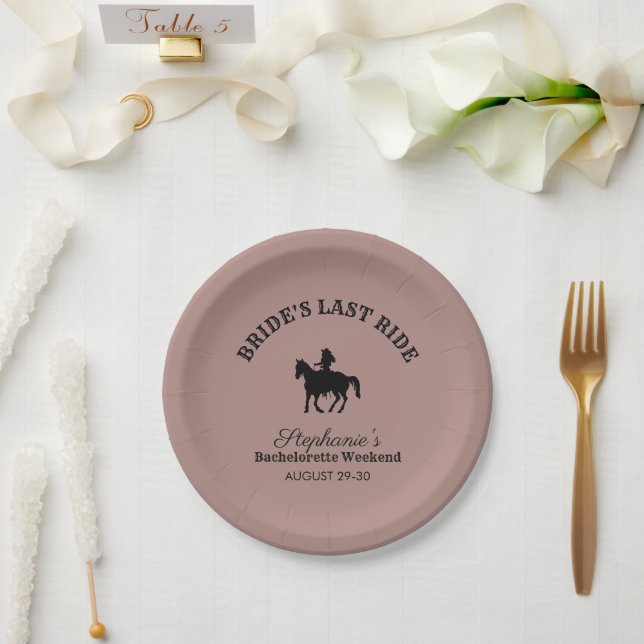 Dusty Rose Bride's Last Ride Bachelorette Weekend  Paper Plate (Wedding)
