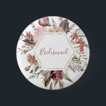 Dusty Rose Bridesmaid Button<br><div class="desc">This timeless,  romantic design features a floral bouquet with soft colours and botanical accents. All aspects of this design can be edited (font,  text size,  or floral accents moved/removed) to fit your needs. Please contact me if you need help with this design</div>
