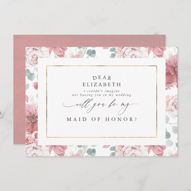 Dusty Rose Bridesmaid Maid of Honour Proposal Invitation (Front/Back)