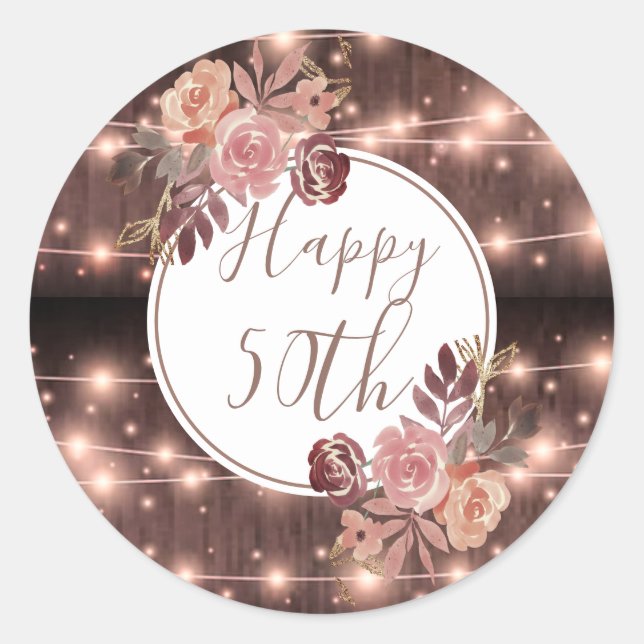 Dusty Rose Brown Rustic Birthday Party Classic Round Sticker (Front)
