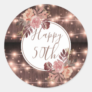 Dusty Rose Brown Rustic Birthday Party Classic Round Sticker