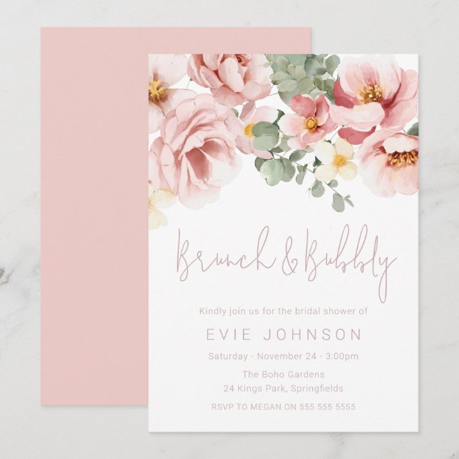 Dusty Rose Brunch & Bubbly Bridal Shower Invitation (Front/Back)