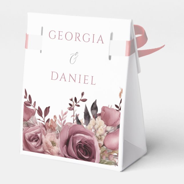 Dusty Rose & Burgundy Boho Floral Wedding Favour Box (Back Side)