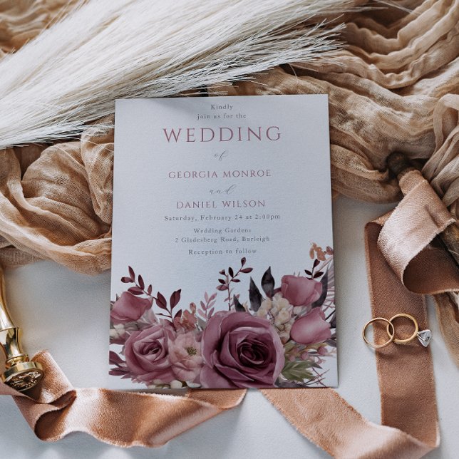 Dusty Rose & Burgundy Boho Floral Wedding Invitation (Creator Uploaded)