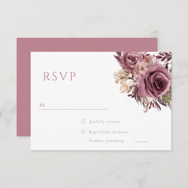 Dusty Rose & Burgundy Boho Floral Wedding RSVP Card (Front/Back)