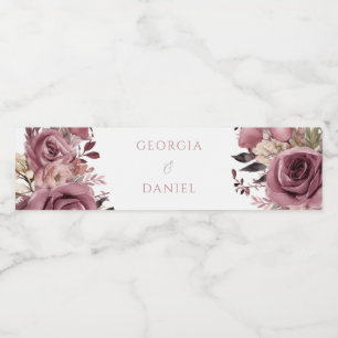 Dusty Rose & Burgundy Boho Floral Wedding Water Bottle Label
