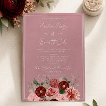 Dusty Rose Burgundy Floral Elegant Wedding Invite
