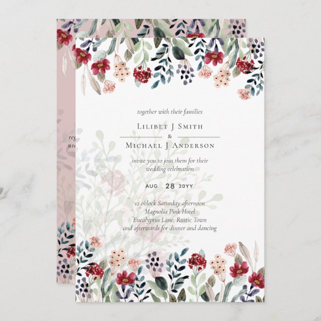 Dusty Rose Burgundy Floral Wedding (Front/Back)