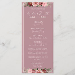 Dusty Rose Burgundy Floral Wedding Ceremony Progra Programme