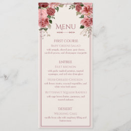 Dusty Rose Burgundy Floral Wedding Dinner Menu