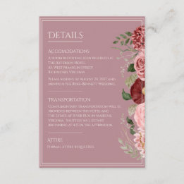 Dusty Rose Burgundy Floral Wedding Enclosure Card