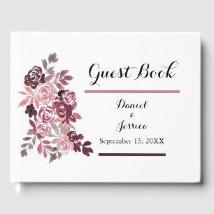 Dusty Rose Burgundy Floral Wedding Guest Book