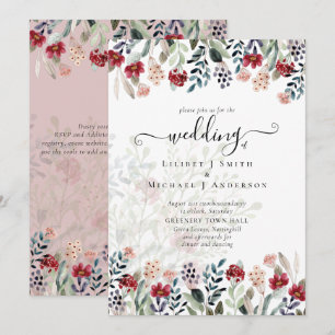 Dusty Rose Burgundy Floral Wedding Invitation
