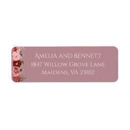 Dusty Rose Burgundy Floral Wedding Return Address
