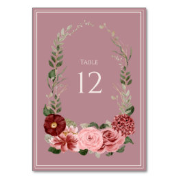 Dusty Rose Burgundy Floral Wedding Table Number