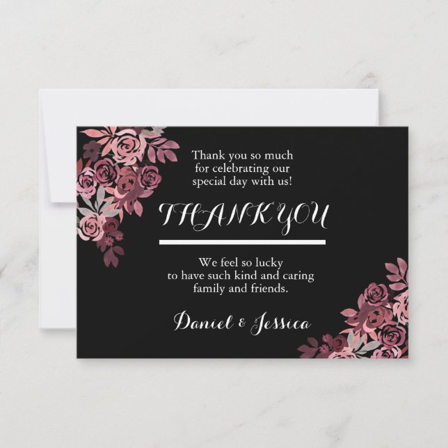 Dusty Rose Burgundy Floral Wedding Thank You Card (Front)