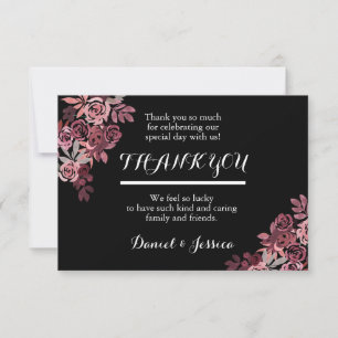 Dusty Rose Burgundy Floral Wedding Thank You Card