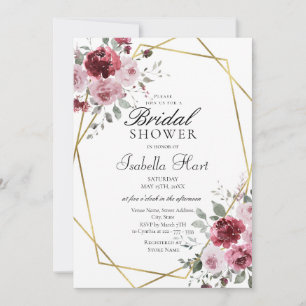 Dusty Rose Burgundy Gold Floral Bridal Shower Invitation