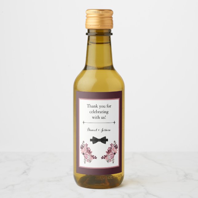 Dusty Rose Burgundy Mini Wine Bottle Favour Label (Front)