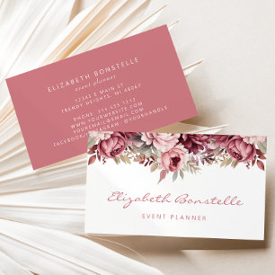Dusty Rose Burgundy Watercolor Floral Business Card
