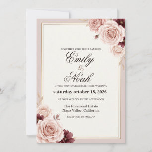 Dusty Rose Burgundy Wedding Invitation