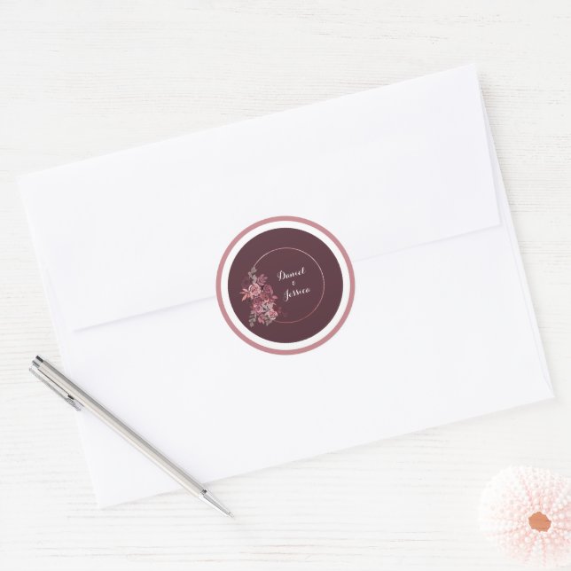 Dusty Rose & Burgundy Wedding Sticker (Envelope)