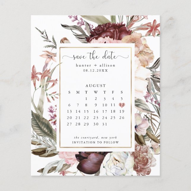 Dusty Rose Calendar Save the Date (Front)