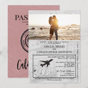 Dusty Rose California Passport Wedding Invitation