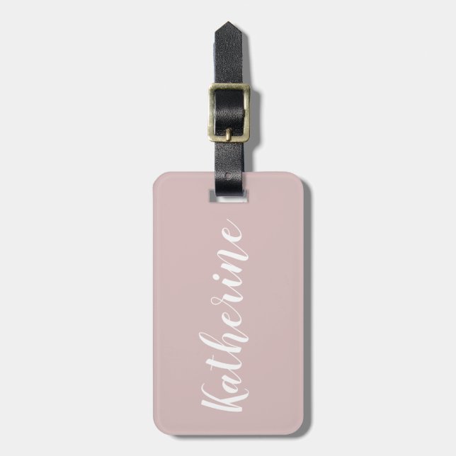 Dusty Rose Calligraphy Name Luggage Tag (Front Vertical)