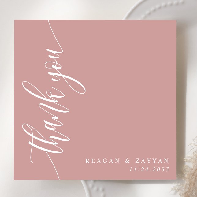 Dusty Rose Calligraphy Script Wedding Thank You Card (Creator Uploaded)