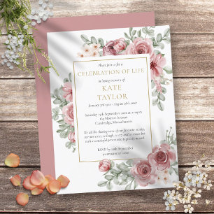 Dusty Rose Celebration of Life Funeral Invitation