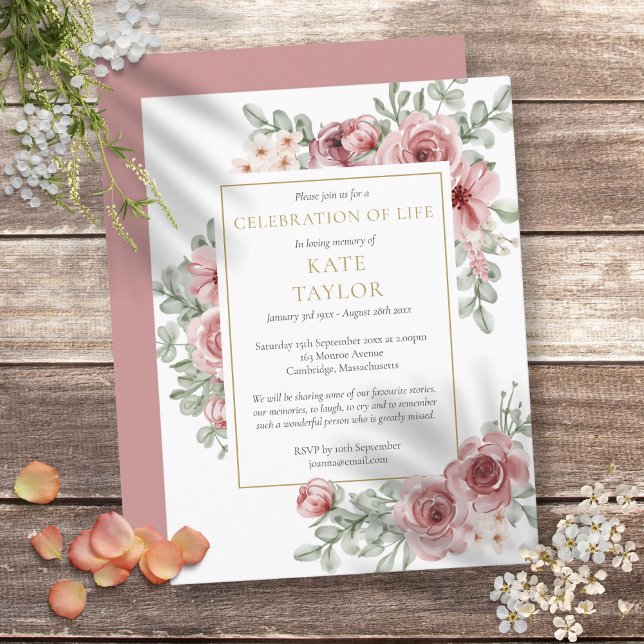 Dusty Rose Celebration of Life Funeral Invitation (Dusty Rose Celebration of Life Funeral Invitation)