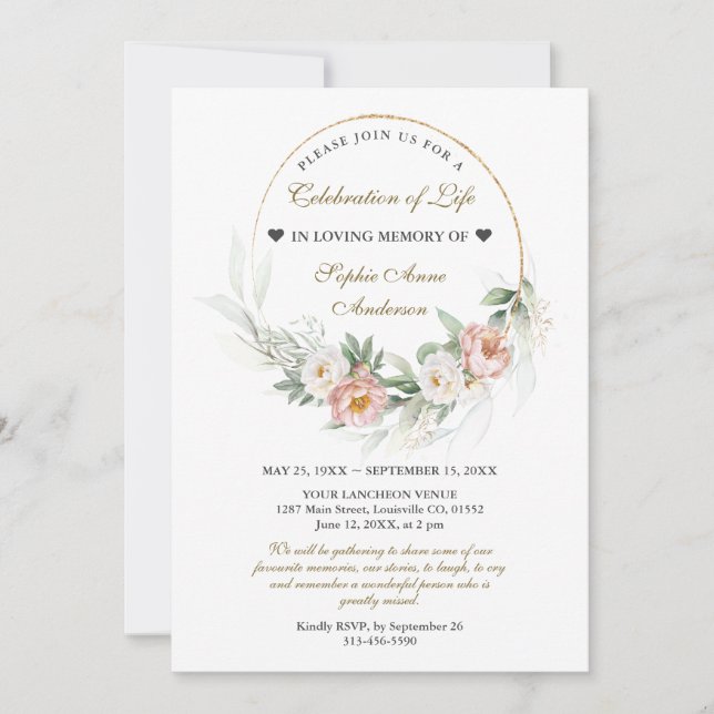 Dusty Rose Celebration of Life Funeral Memorial Invitation (Front)