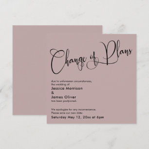 Dusty Rose Change of Plans Postponed Wedding Card