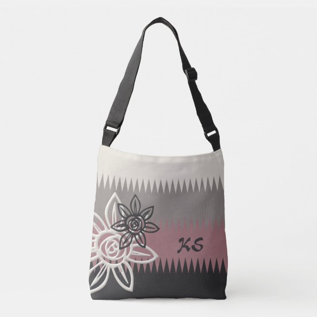 Dusty Rose/Charcoal Custom Floral Crossbody Bag (Front)